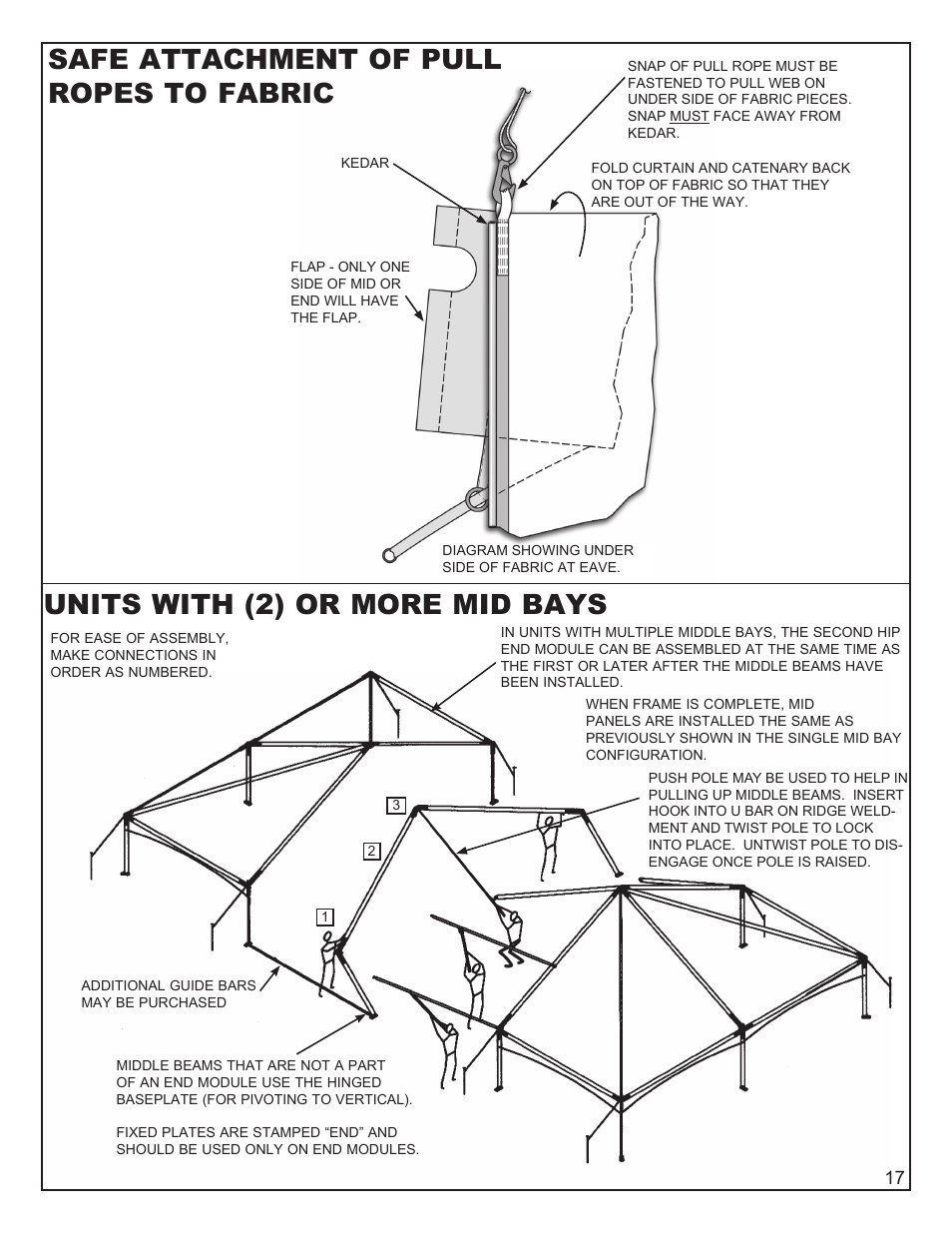 Units with (2) or more mid bays, Safe attachment of pull ropes to fabric | Anchor NAVI-TRAC 30 WIDE HIP-END User Manual | Page 17 / 21