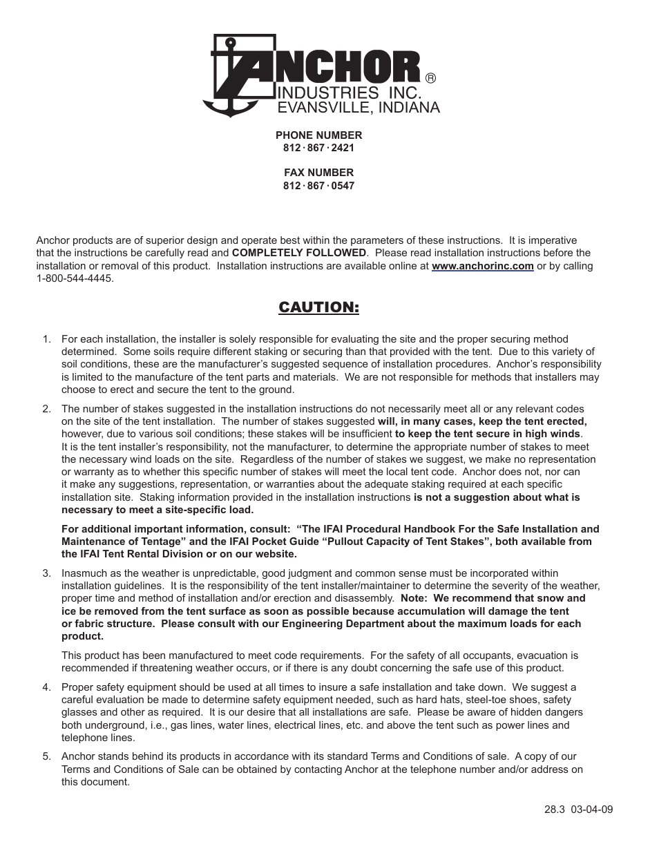 Evansville, indiana, Caution | Anchor NAVI-TRAC 30 WIDE HIP-END User Manual | Page 21 / 21
