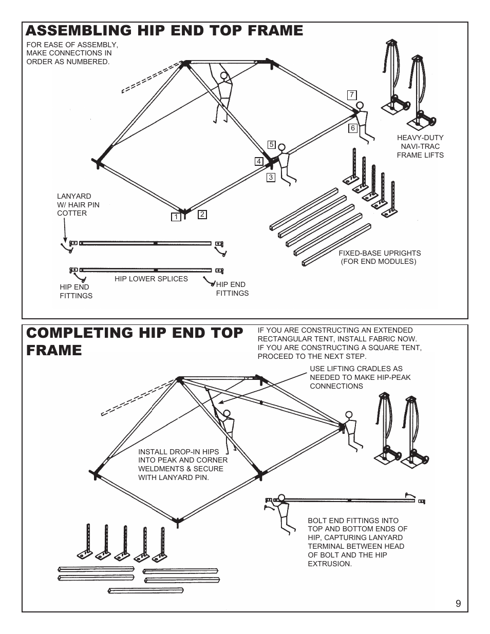 Assembling hip end top frame, Completing hip end top frame | Anchor NAVI-TRAC 30 WIDE HIP-END User Manual | Page 9 / 21