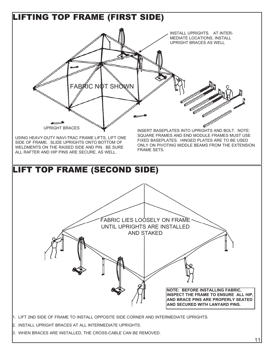 Lifting top frame (first side), Lift top frame (second side), Fabric not shown | Anchor NAVI-TRAC 40 WIDE HIP-END User Manual | Page 11 / 21