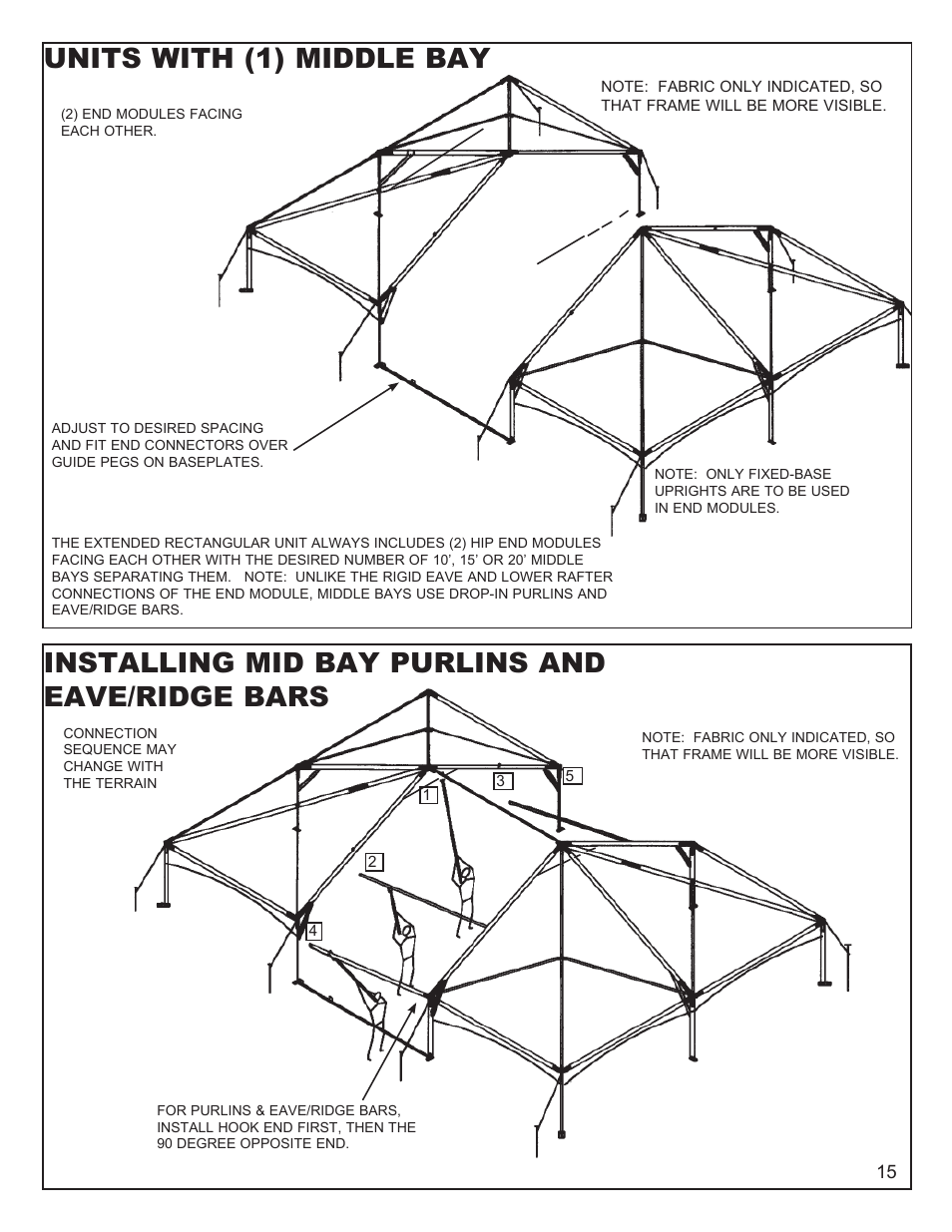 Installing mid bay purlins and eave/ridge bars, Units with (1) middle bay | Anchor NAVI-TRAC 40 WIDE HIP-END User Manual | Page 15 / 21