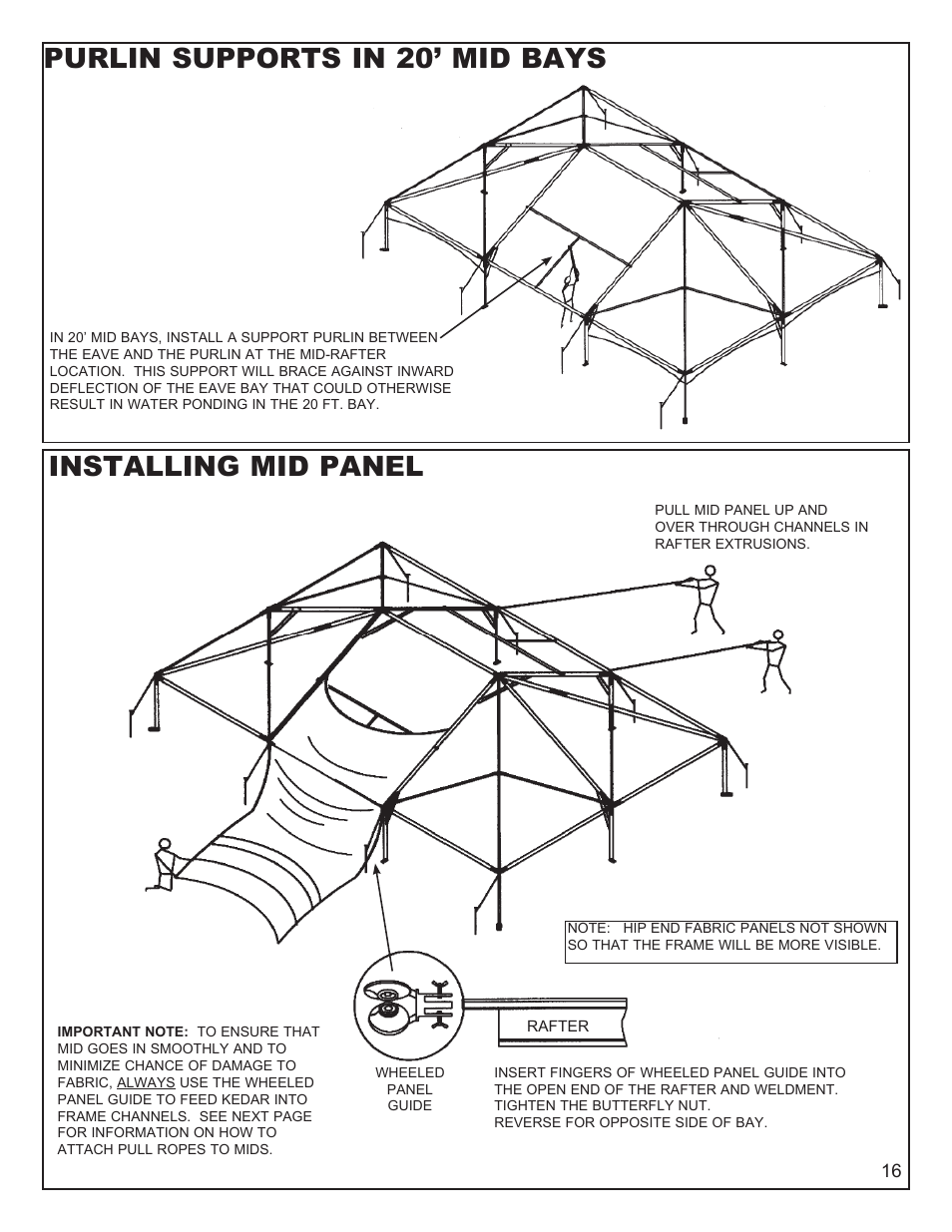 Installing mid panel, Purlin supports in 20’ mid bays | Anchor NAVI-TRAC 40 WIDE HIP-END User Manual | Page 16 / 21