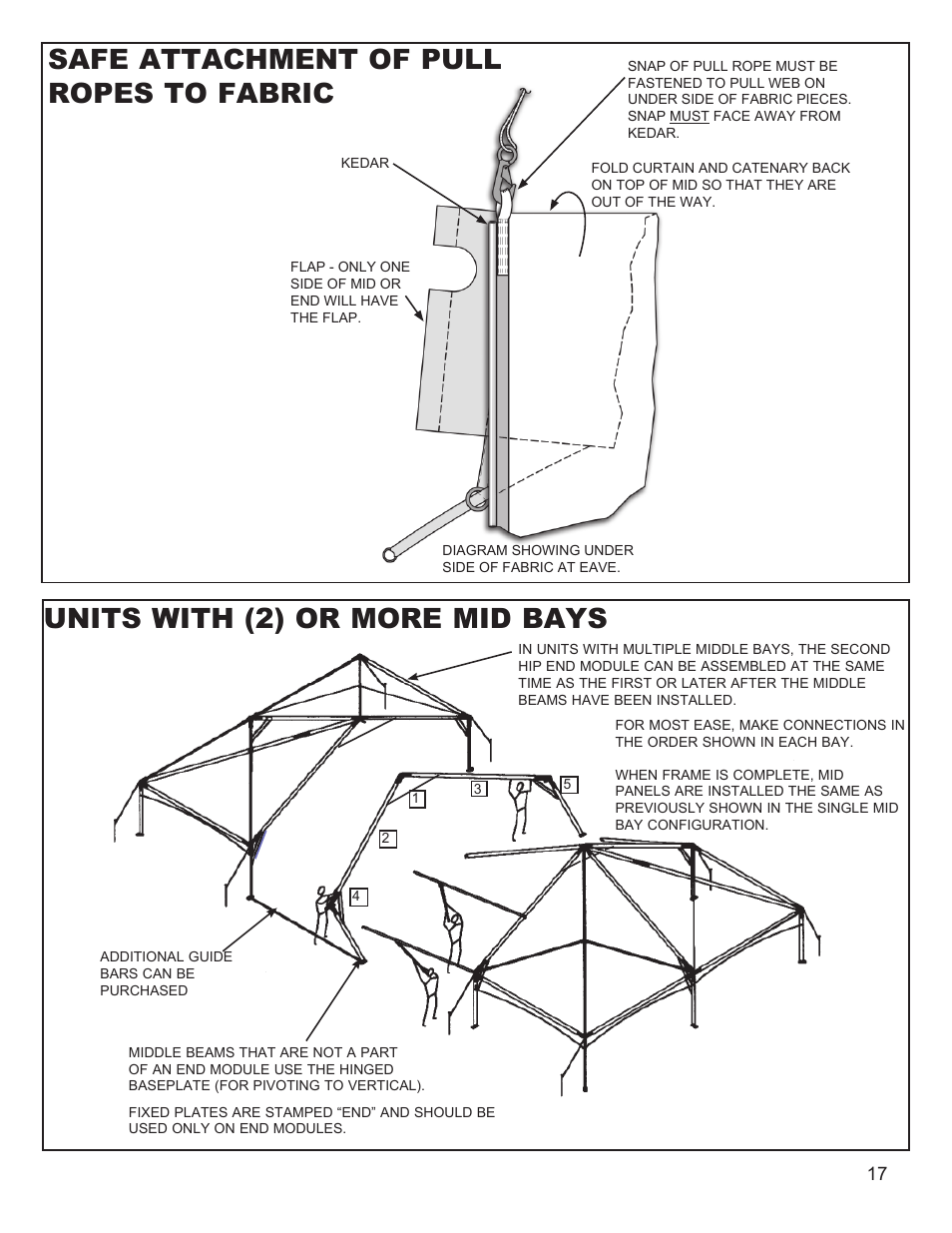Units with (2) or more mid bays, Safe attachment of pull ropes to fabric | Anchor NAVI-TRAC 40 WIDE HIP-END User Manual | Page 17 / 21