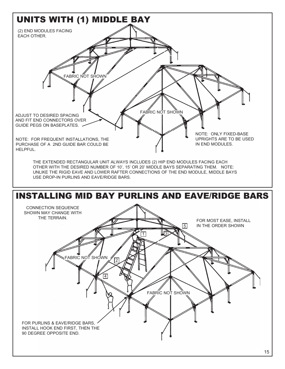 Installing mid bay purlins and eave/ridge bars, Units with (1) middle bay | Anchor NAVI-TRAC 50 WIDE HIP-END User Manual | Page 15 / 21