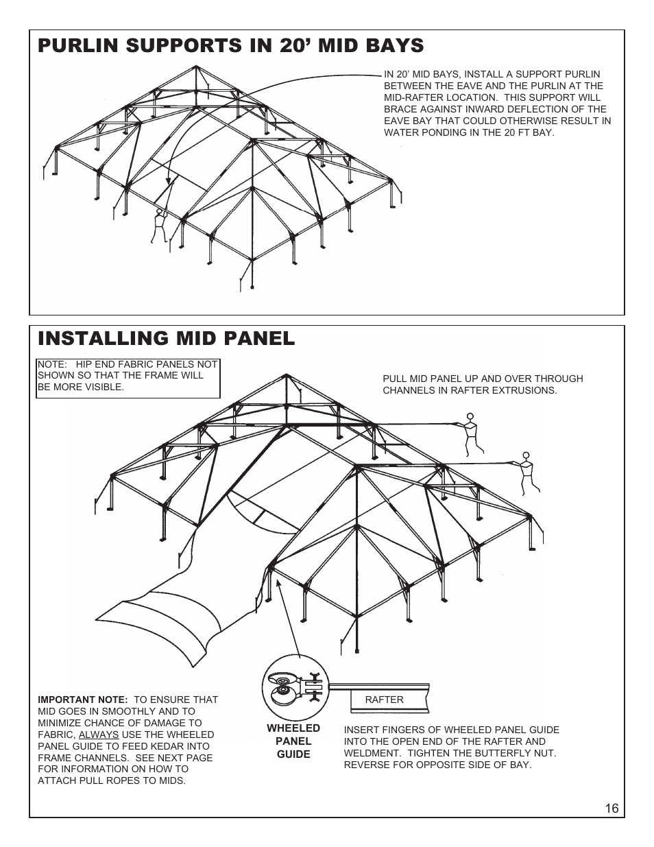 Purlin supports in 20’ mid bays, Installing mid panel | Anchor NAVI-TRAC 50 WIDE HIP-END User Manual | Page 16 / 21