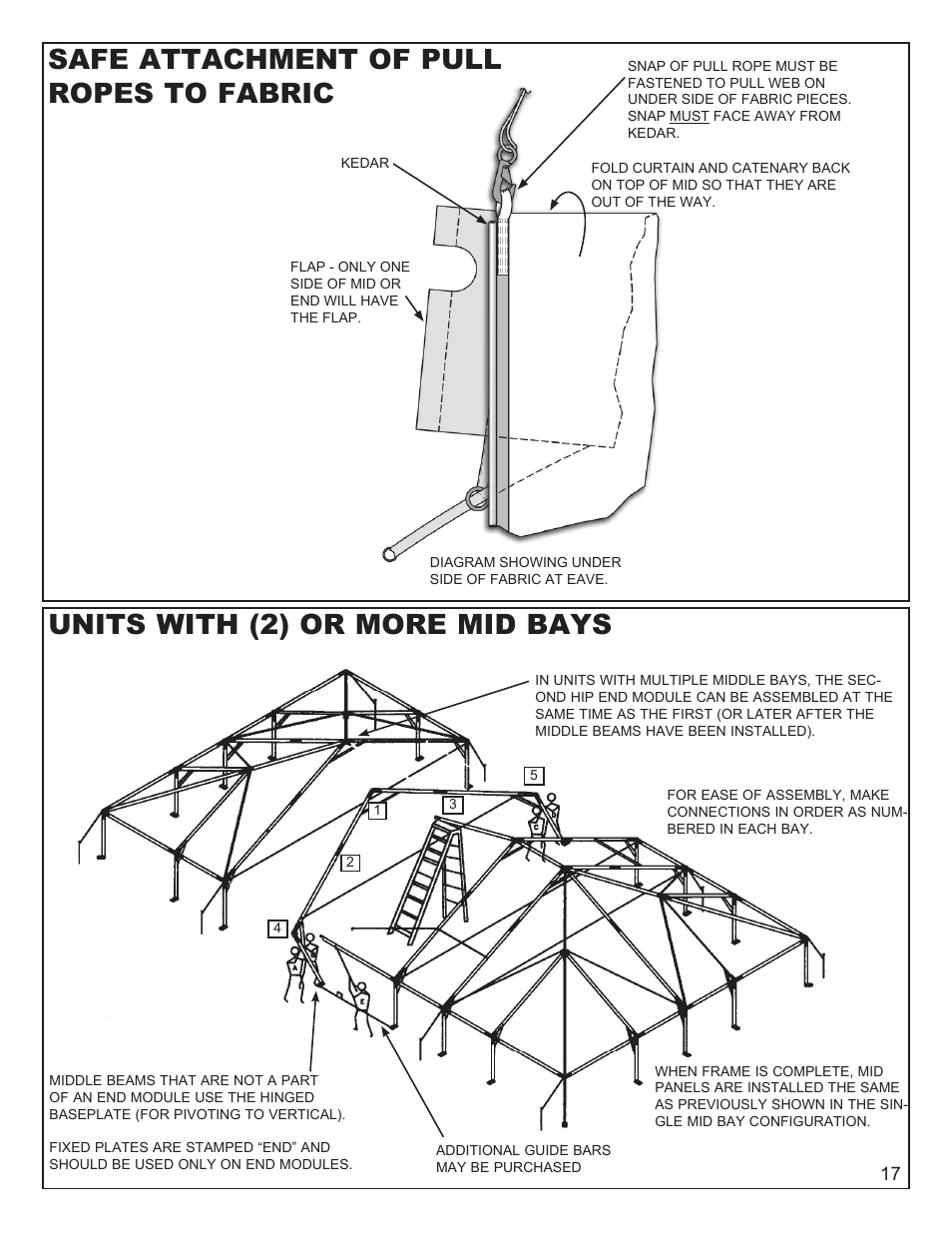 Units with (2) or more mid bays, Safe attachment of pull ropes to fabric | Anchor NAVI-TRAC 50 WIDE HIP-END User Manual | Page 17 / 21
