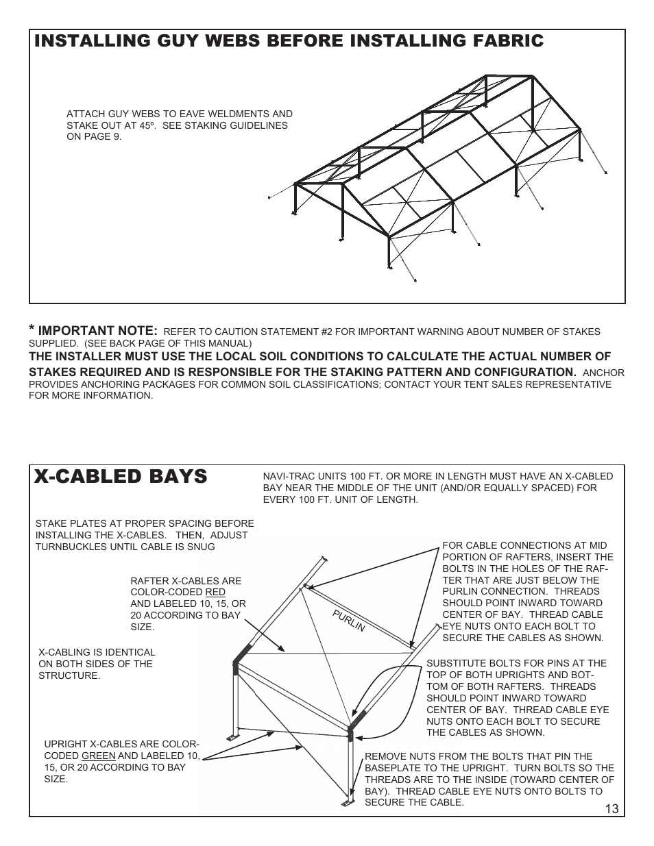 X-cabled bays, Installing guy webs before installing fabric | Anchor NAVI-TRAC 30 WIDE GABLE-END User Manual | Page 13 / 21