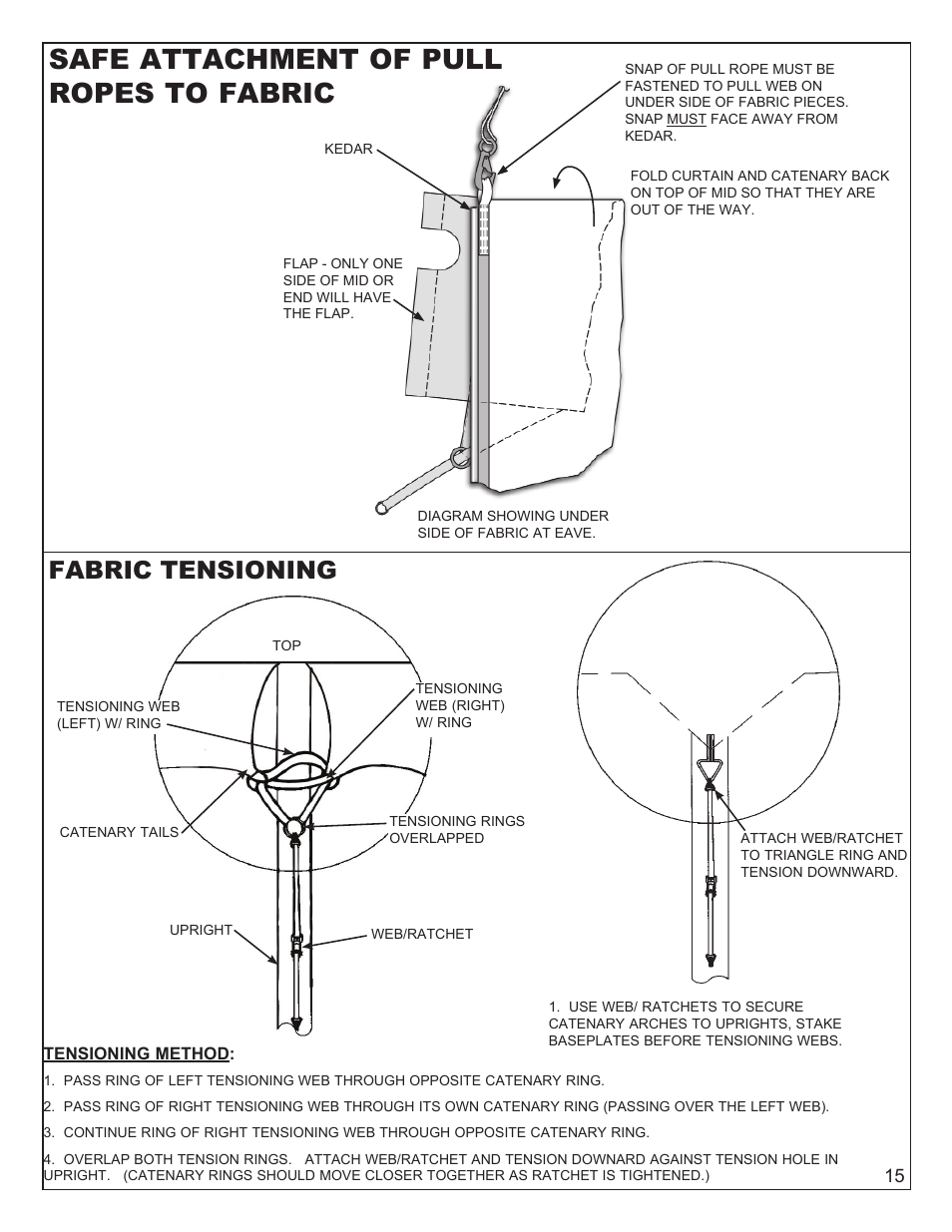 Safe attachment of pull ropes to fabric, Fabric tensioning | Anchor NAVI-TRAC 30 WIDE GABLE-END User Manual | Page 15 / 21