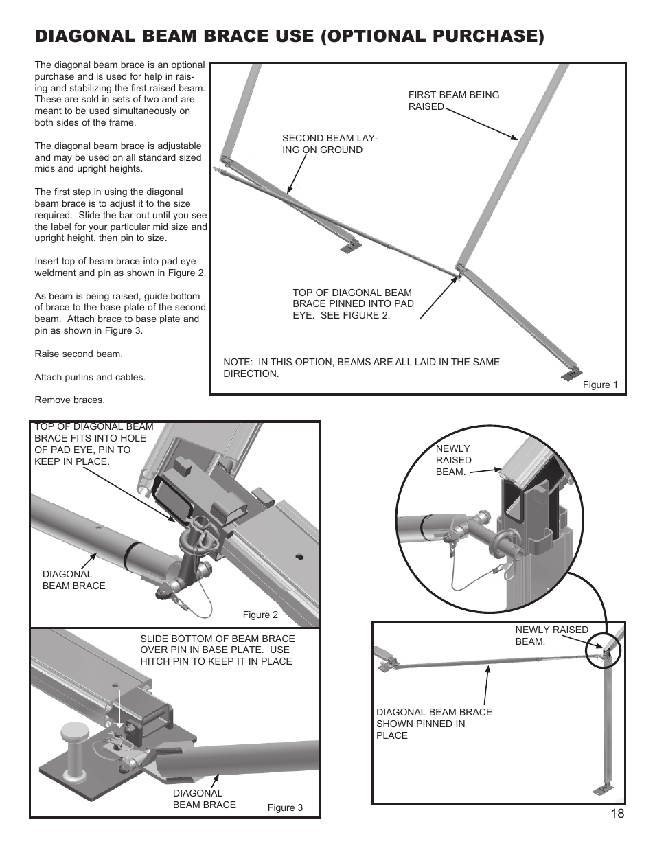 Diagonal beam brace use (optional purchase) | Anchor NAVI-TRAC 30 WIDE GABLE-END User Manual | Page 18 / 21