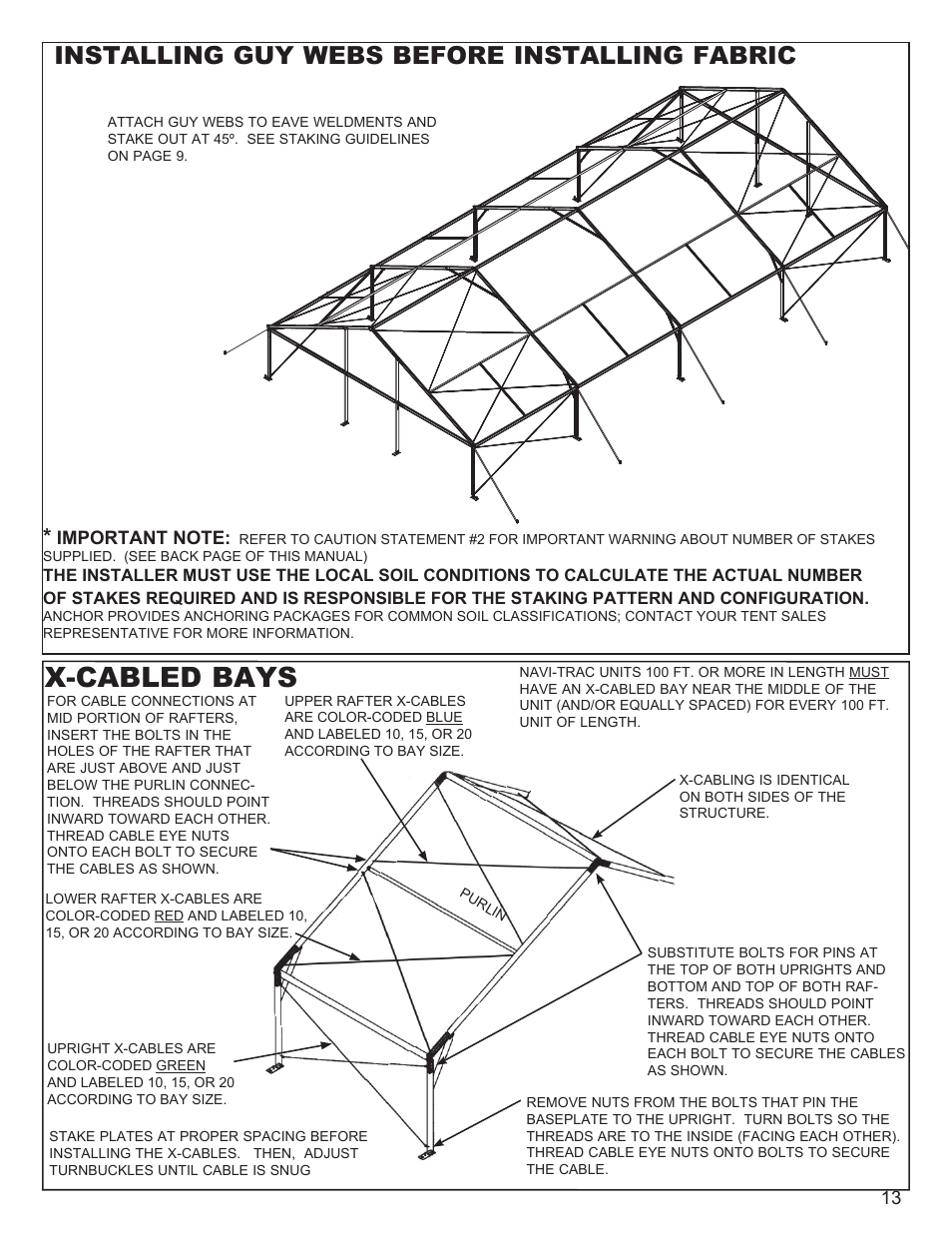 X-cabled bays, Installing guy webs before installing fabric | Anchor NAVI-TRAC 40 WIDE GABLE-END User Manual | Page 13 / 21