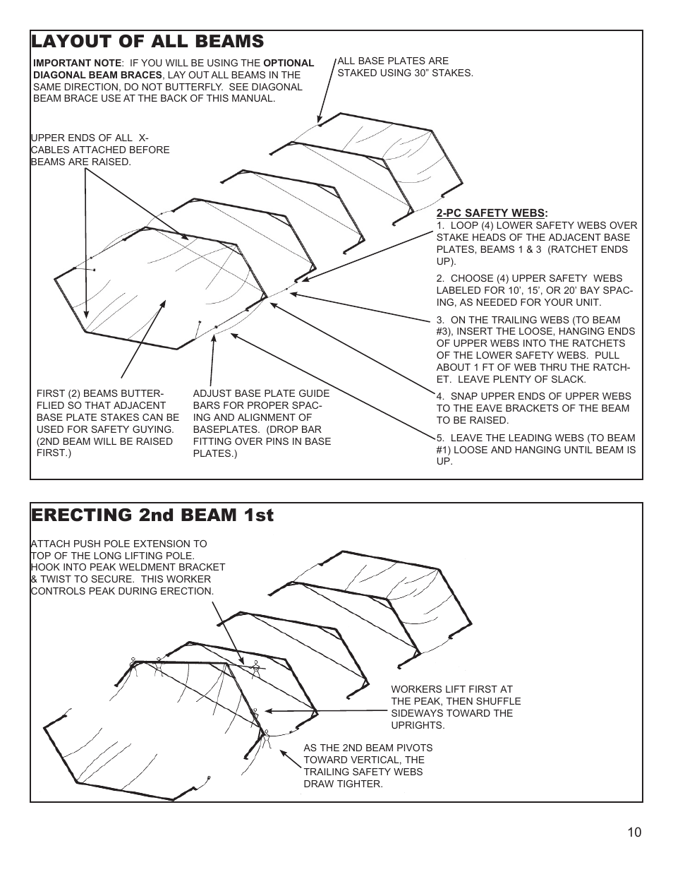 Layout of all beams, Erecting 2nd beam 1st | Anchor NAVI-TRAC 50 WIDE GABLE-END User Manual | Page 10 / 21