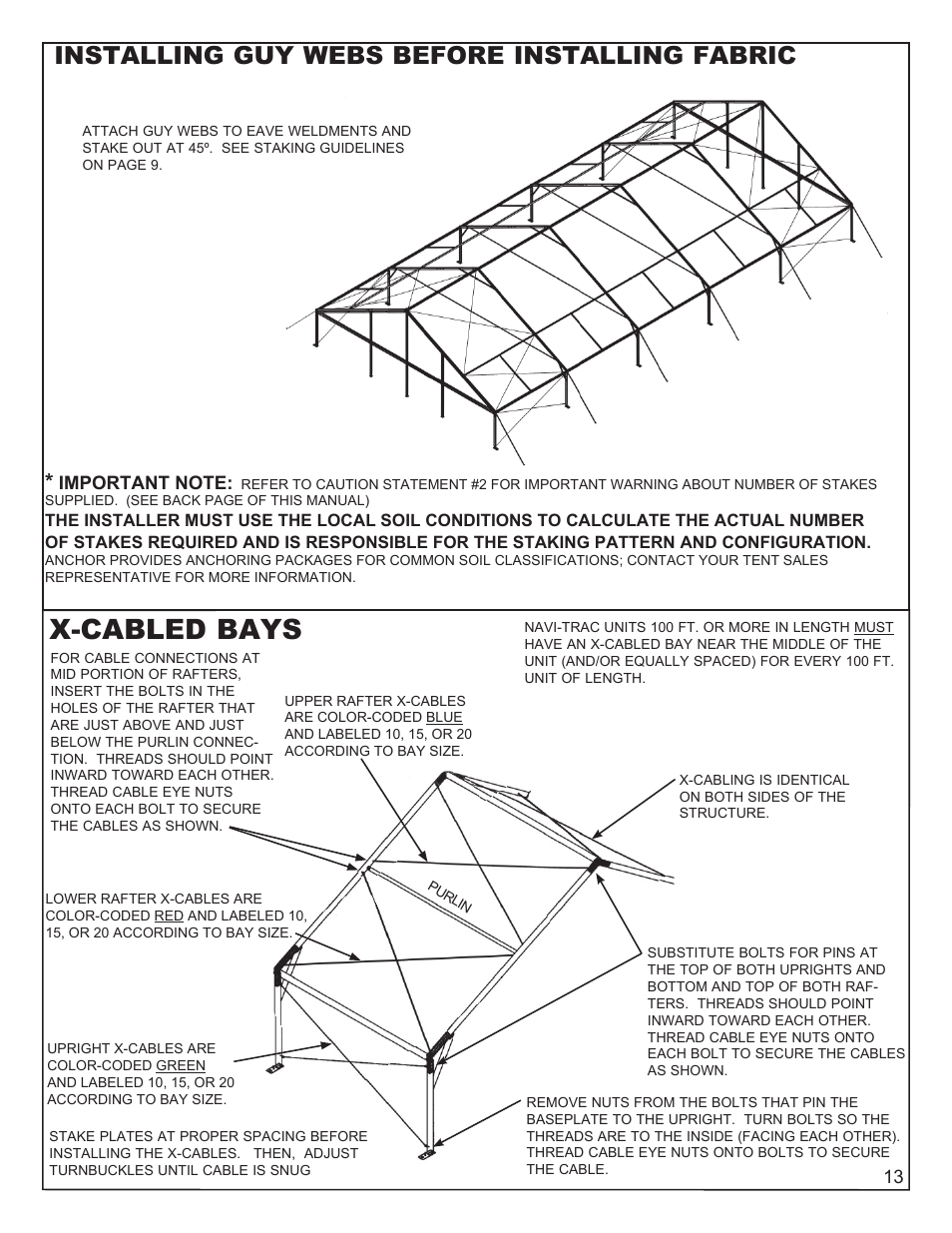 X-cabled bays, Installing guy webs before installing fabric | Anchor NAVI-TRAC 50 WIDE GABLE-END User Manual | Page 13 / 21