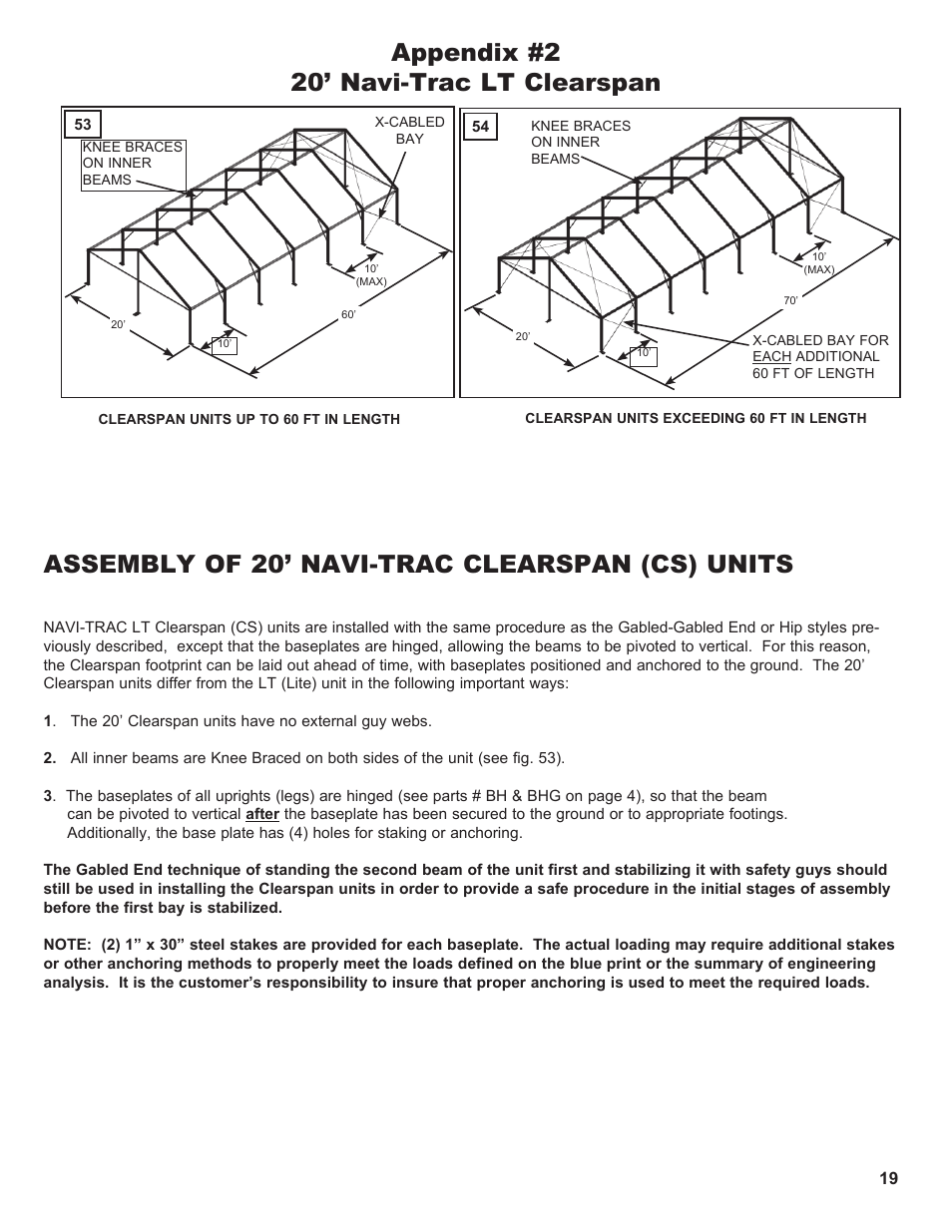 Appendix #2 20’ navi-trac lt clearspan, Assembly of 20’ navi-trac clearspan (cs) units | Anchor NAVI-TRAC LITE 20 WIDE User Manual | Page 19 / 21