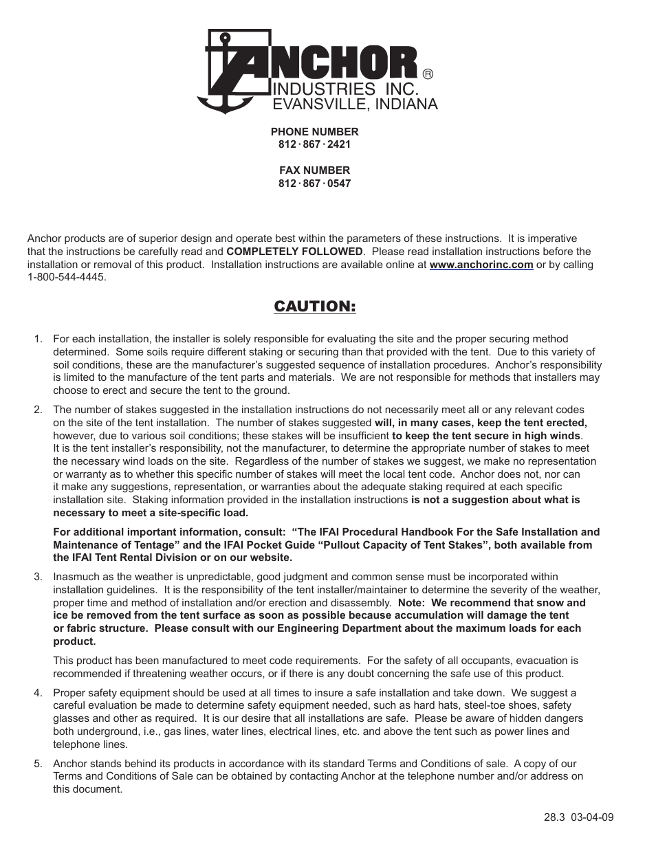 Evansville, indiana, Caution | Anchor NAVI-TRAC LITE 20 WIDE User Manual | Page 21 / 21