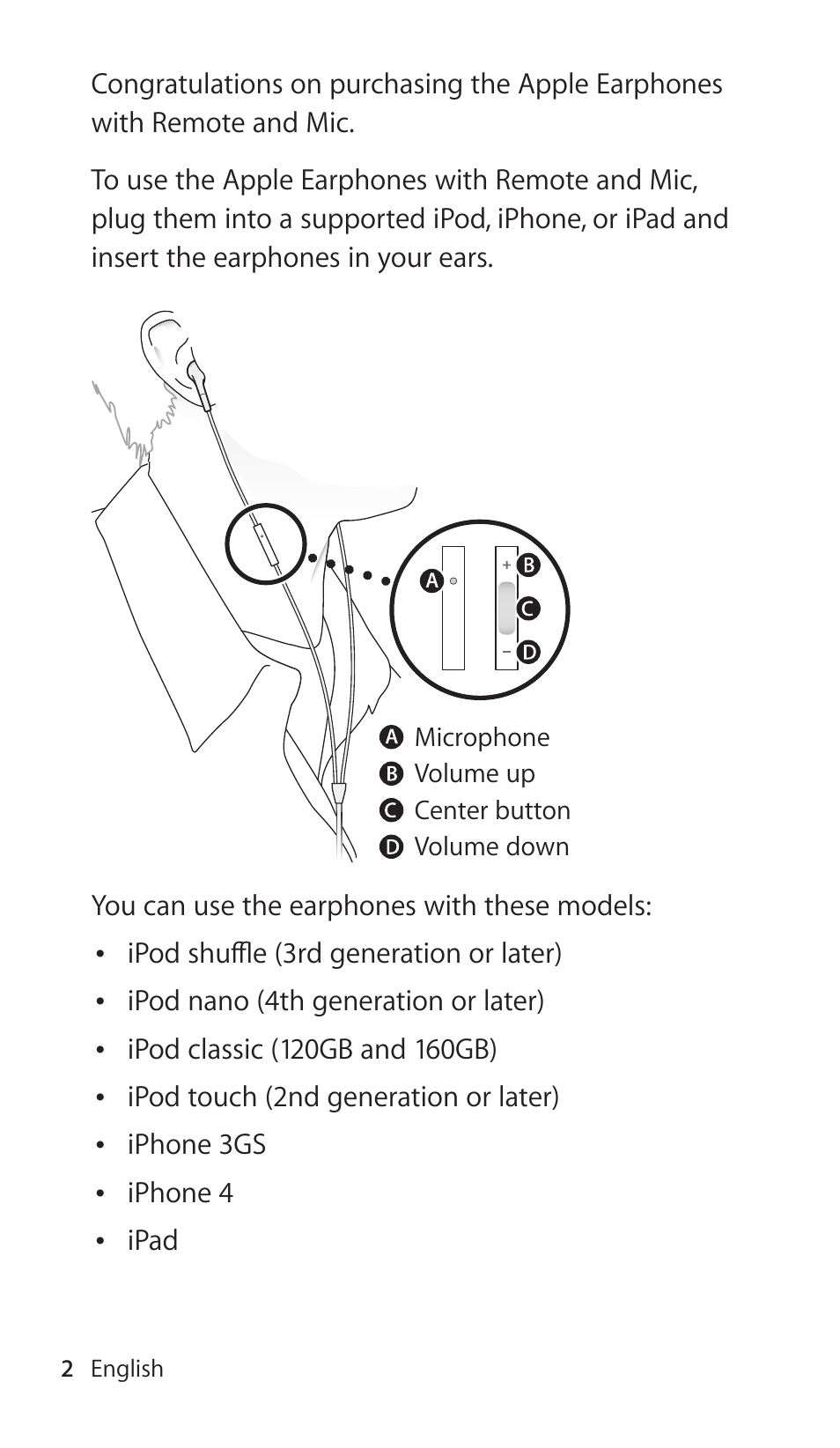 Apple Earphones with Remote and Mic User Manual | Page 2 / 36