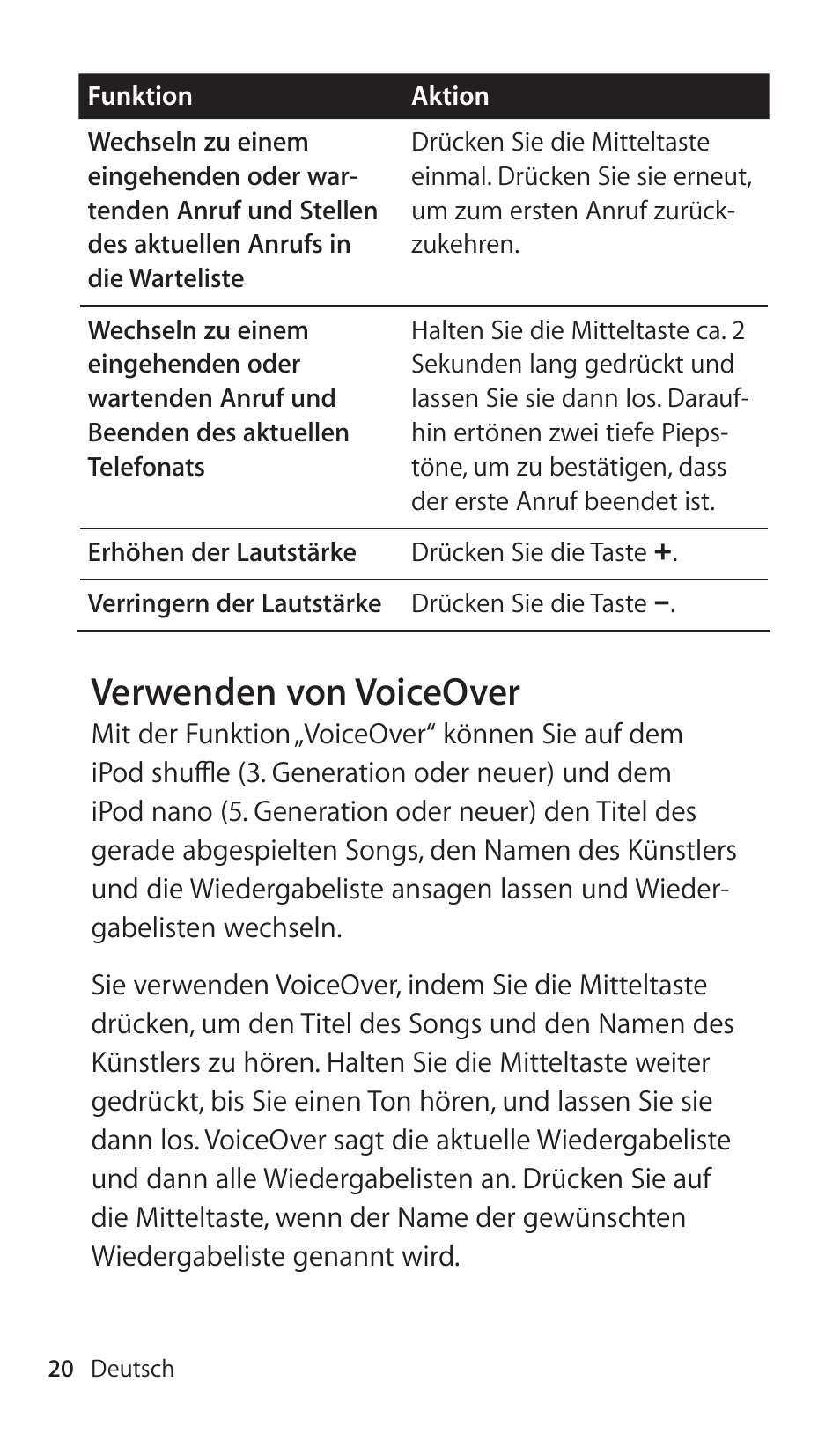 Verwendenâvonâvoiceover | Apple Earphones with Remote and Mic User Manual | Page 20 / 36