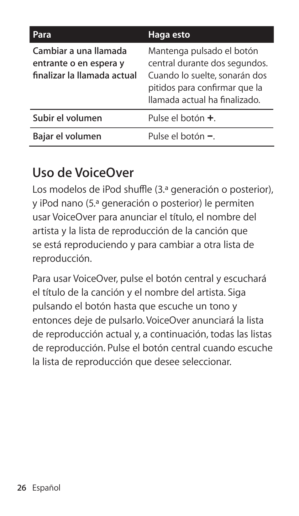 Usoâdeâvoiceover | Apple Earphones with Remote and Mic User Manual | Page 26 / 36