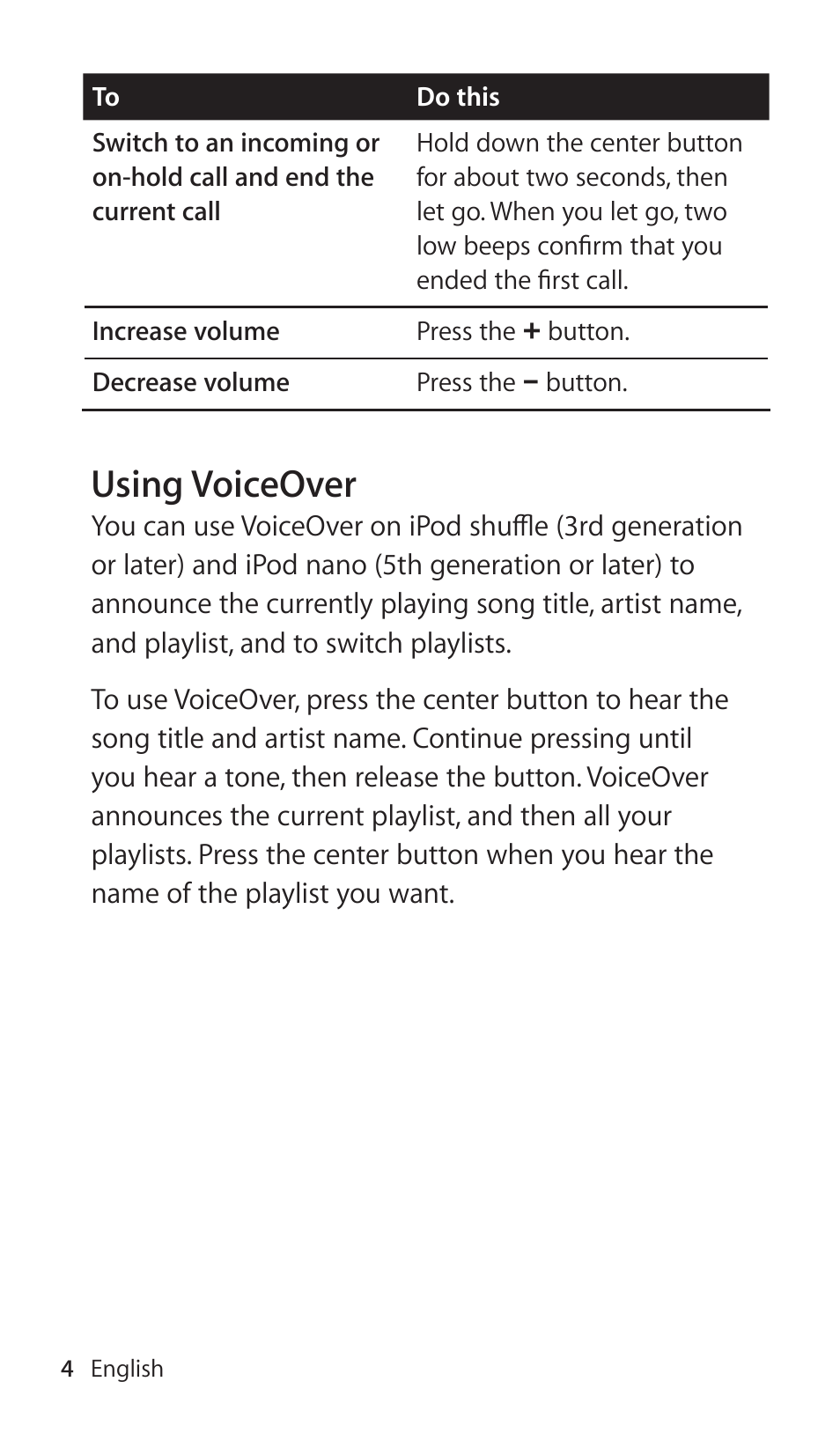 Usingâvoiceover | Apple Earphones with Remote and Mic User Manual | Page 4 / 36