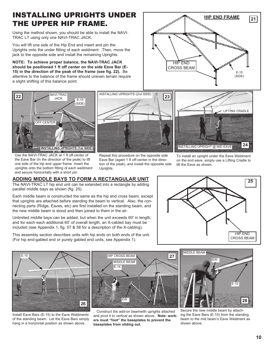 Installing uprights under the upper hip frame, Adding middle bays to form a rectangular unit | Anchor NAVI-TRAC LITE 30 WIDE User Manual | Page 10 / 20