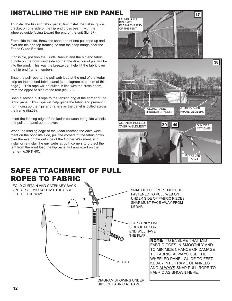 Safe attachment of pull ropes to fabric, Installing the hip end panel | Anchor NAVI-TRAC LITE 30 WIDE User Manual | Page 12 / 20