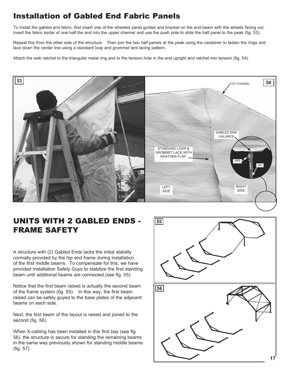 Installation of gabled end fabric panels, Units with 2 gabled ends - frame safety | Anchor NAVI-TRAC LITE 30 WIDE User Manual | Page 17 / 20