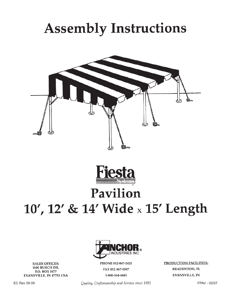 Anchor FIESTA PAVILION 10, 12 & 14 WIDE X 15 LENGTH User Manual | 8 pages