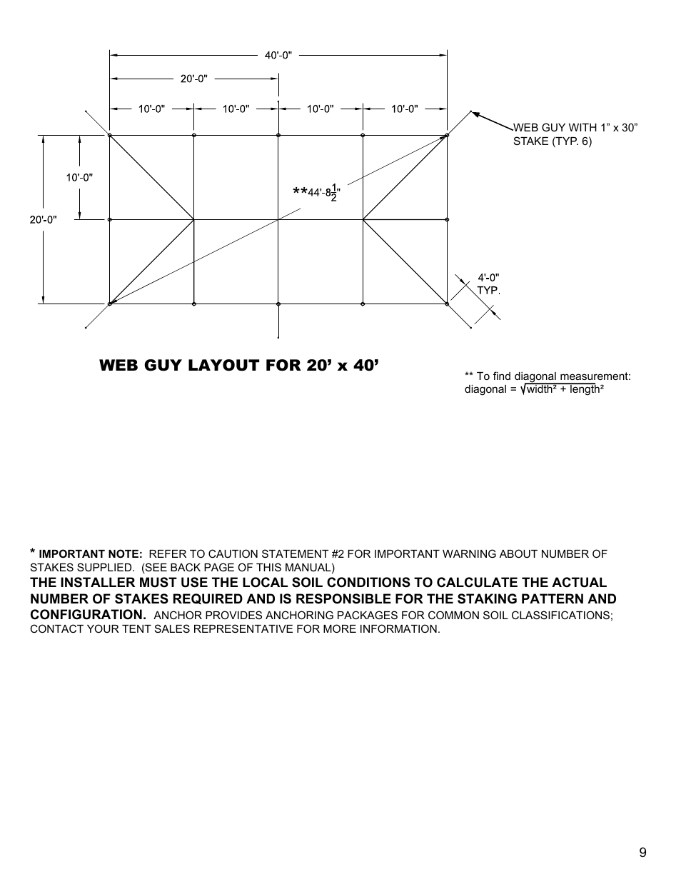 Web guy layout for 20’ x 40 | Anchor FIESTA FRAME TENT 18-22 User Manual | Page 9 / 10