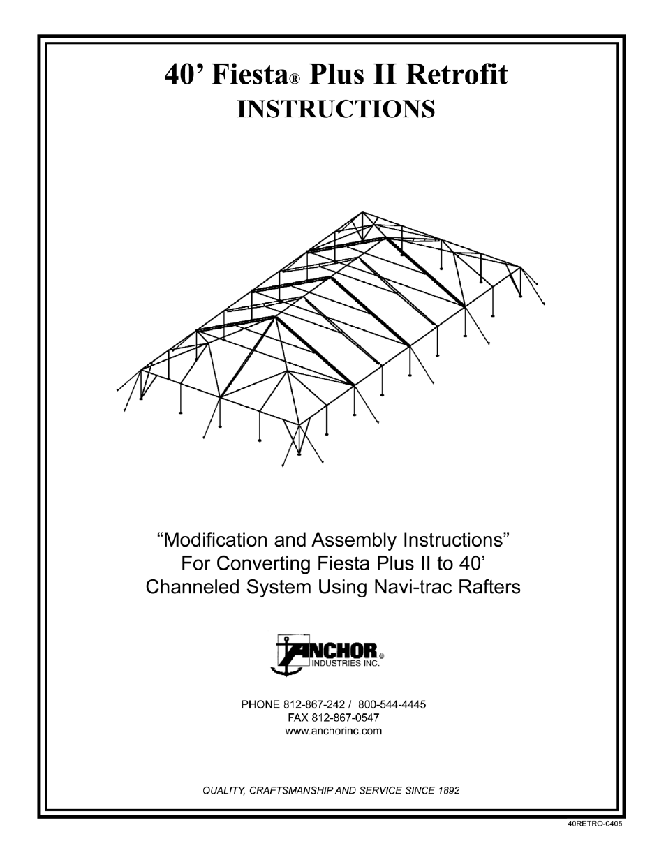 Anchor FIESTA FRAME TENT 40 PLUS II RETROFIT User Manual | 5 pages