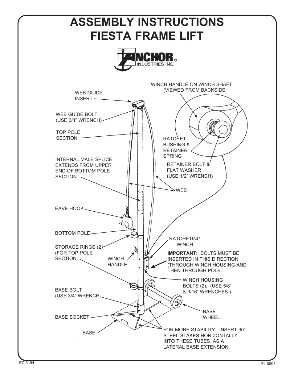 Anchor FIESTA FRAME TENT LIFT User Manual | 4 pages