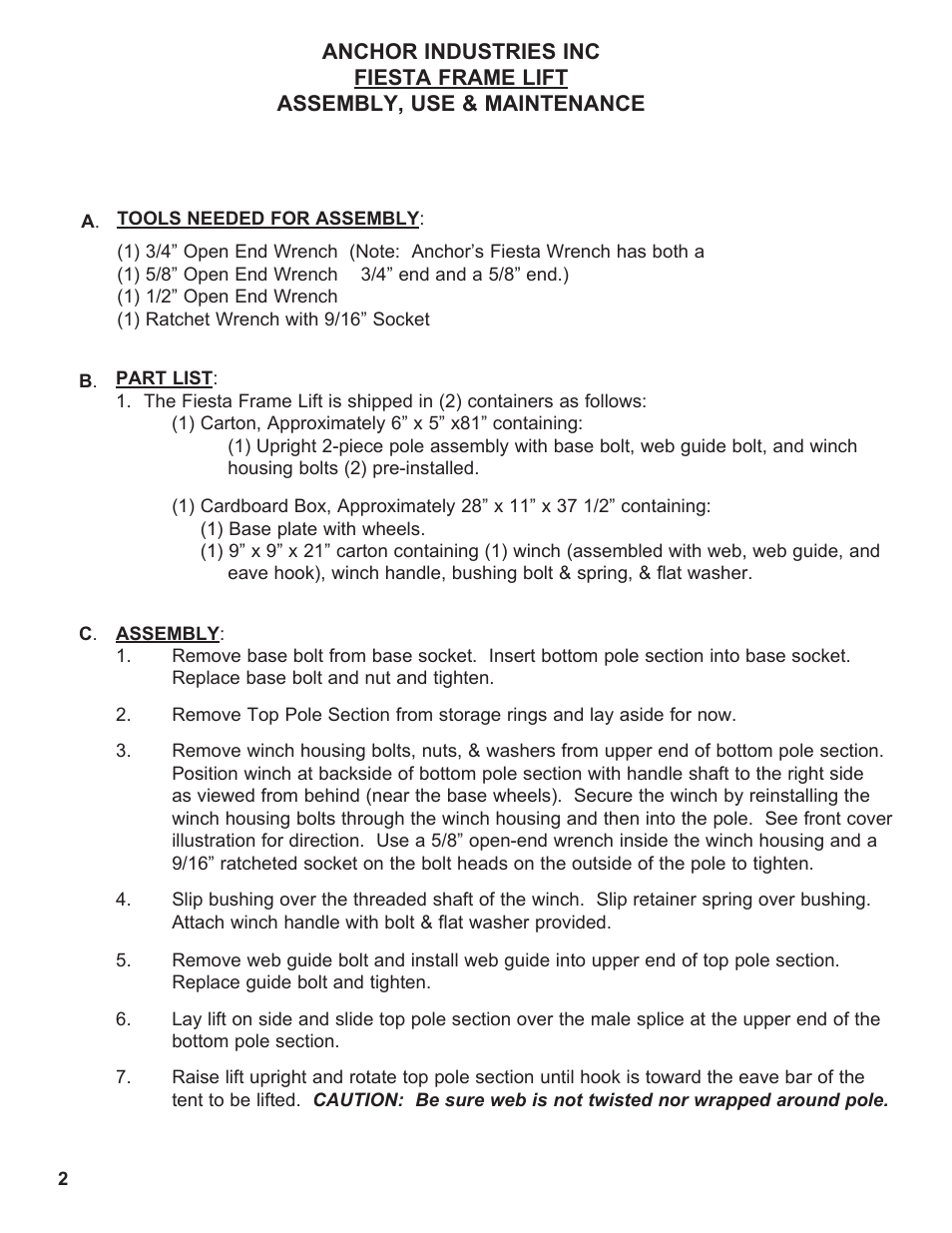 Anchor FIESTA FRAME TENT LIFT User Manual | Page 2 / 4