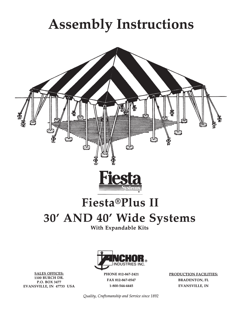 Anchor FIESTA PLUS II - 30 & 40 WIDE User Manual | 8 pages