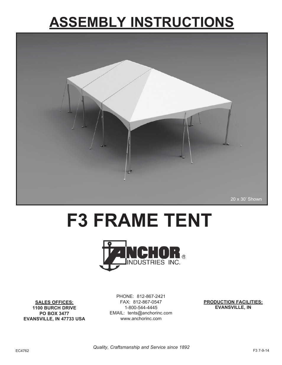 Anchor F3 FRAME TENT User Manual | 12 pages