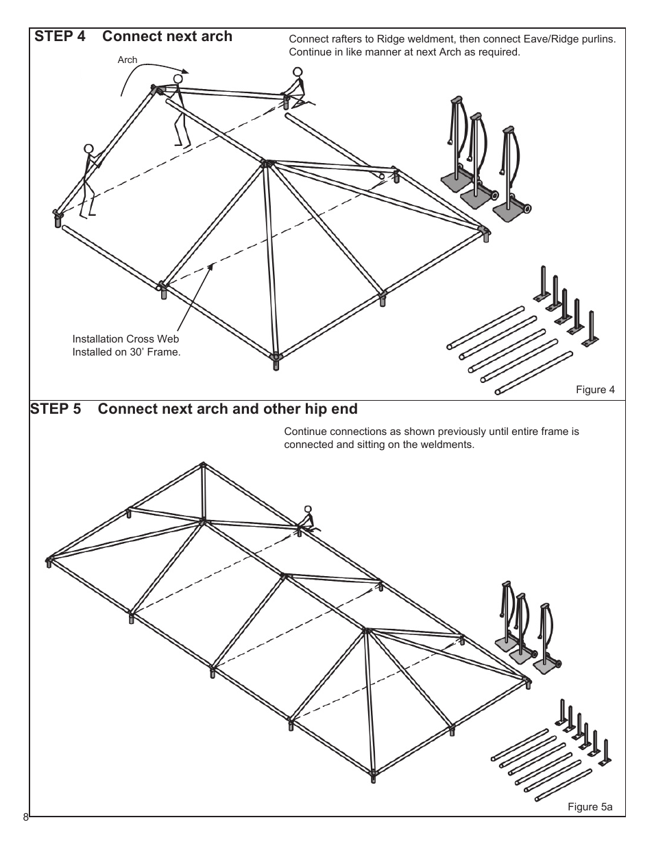 Step 5 connect next arch and other hip end, Step 4 connect next arch | Anchor F3 FRAME TENT User Manual | Page 8 / 12