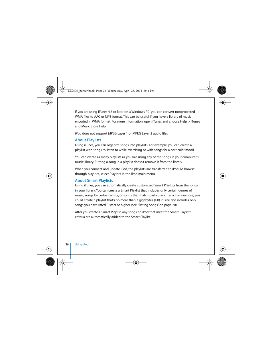 About playlists, About smart playlists | Apple iPod User Manual | Page 26 / 64