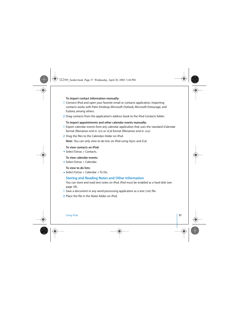 Storing and reading notes and other information | Apple iPod User Manual | Page 37 / 64