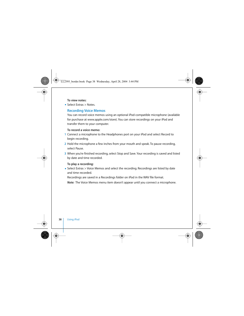 Recording voice memos | Apple iPod User Manual | Page 38 / 64