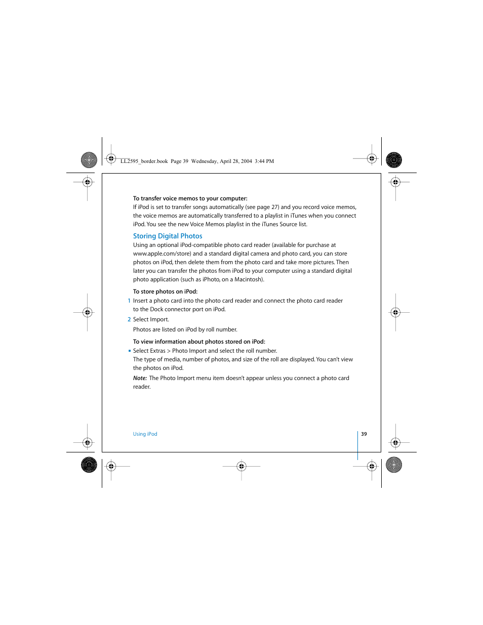 Storing digital photos | Apple iPod User Manual | Page 39 / 64