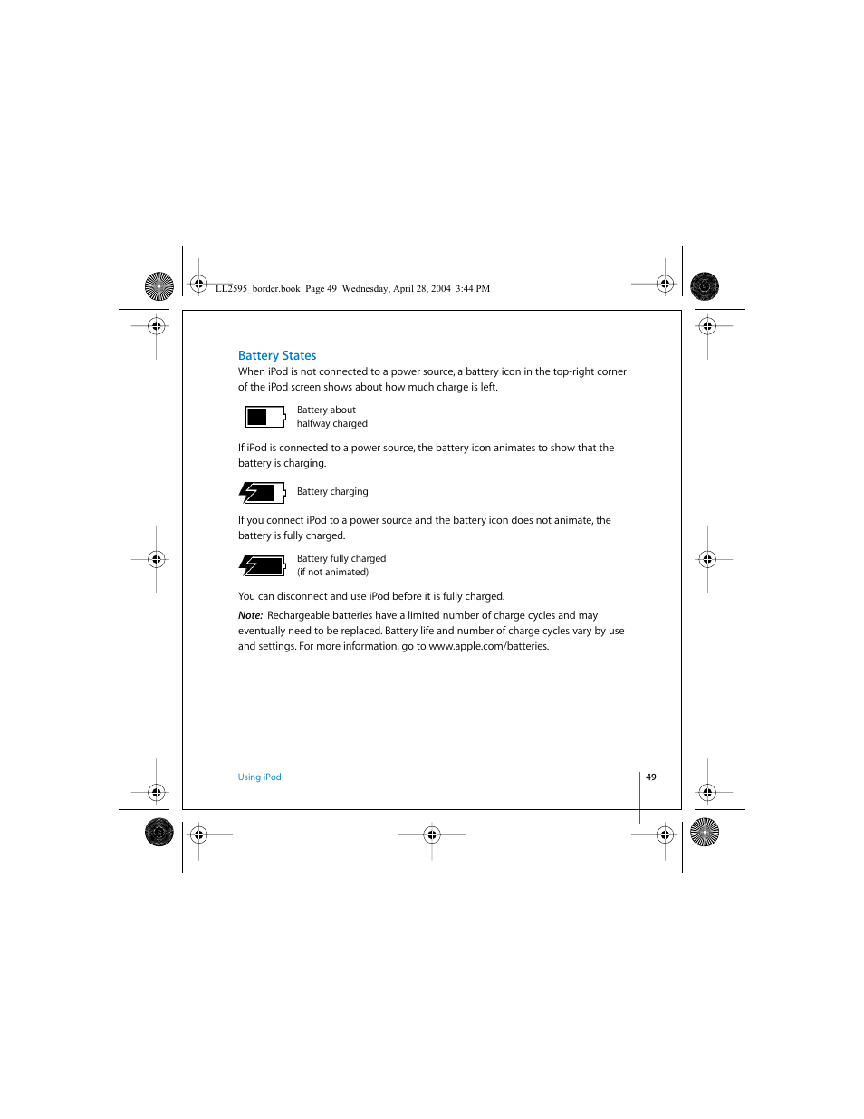 Battery states | Apple iPod User Manual | Page 49 / 64