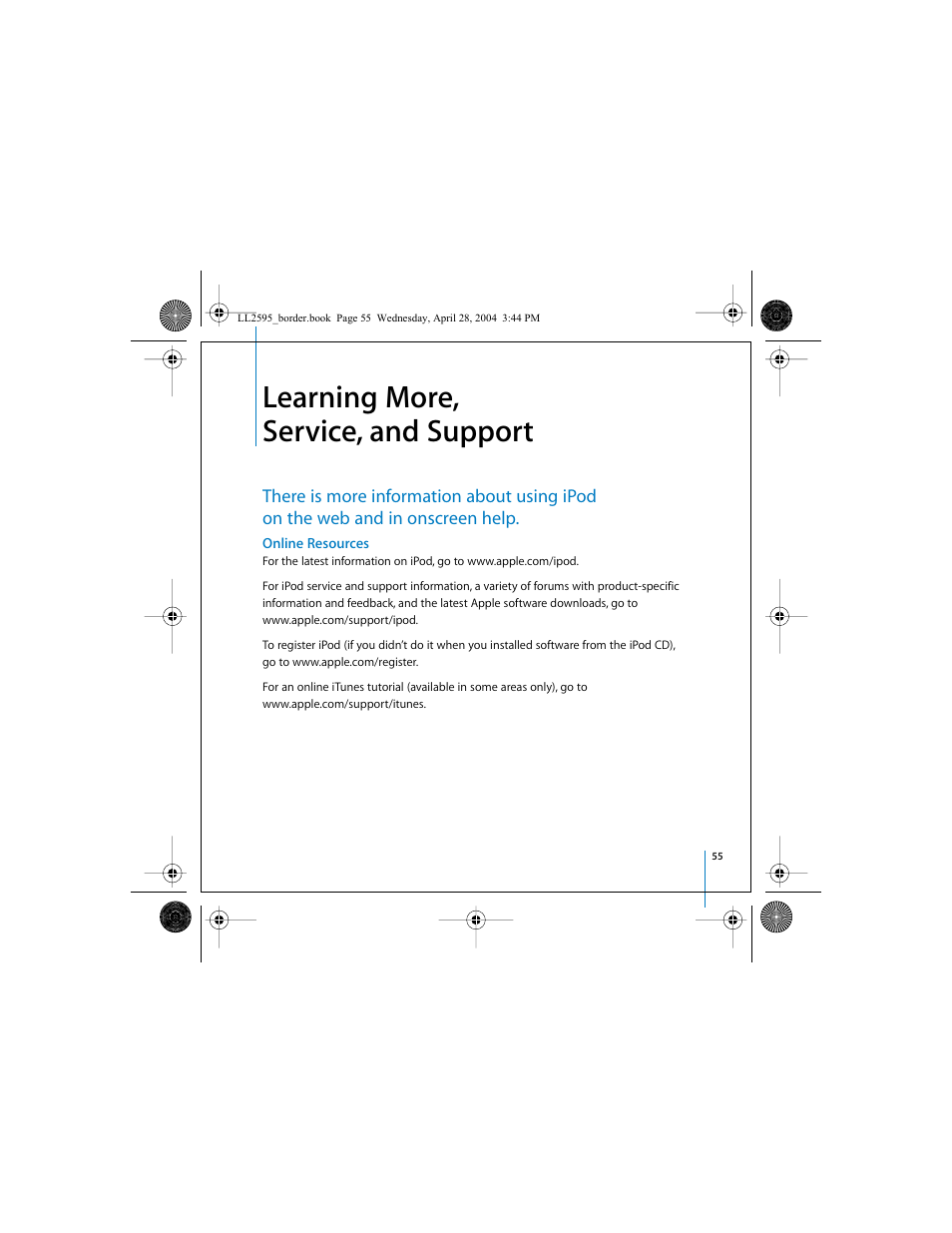 Learning more, service, and support, Online resources | Apple iPod User Manual | Page 55 / 64