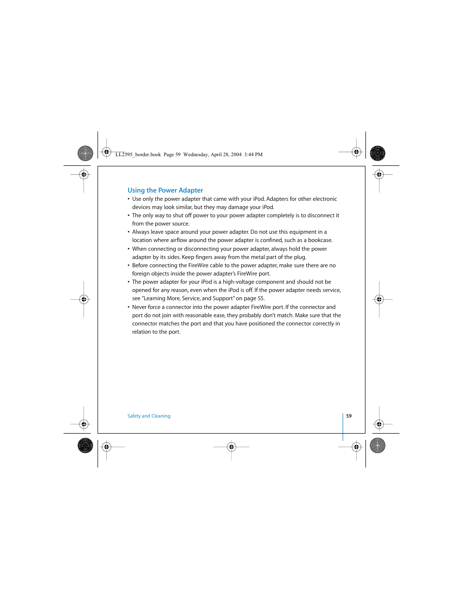 Using the power adapter | Apple iPod User Manual | Page 59 / 64