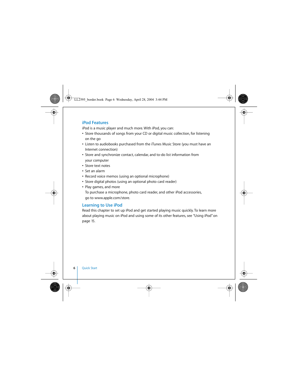 Ipod features, Learning to use ipod | Apple iPod User Manual | Page 6 / 64