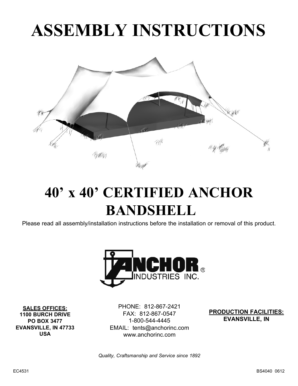 Anchor BANDSHELLS 40X40 User Manual | 12 pages