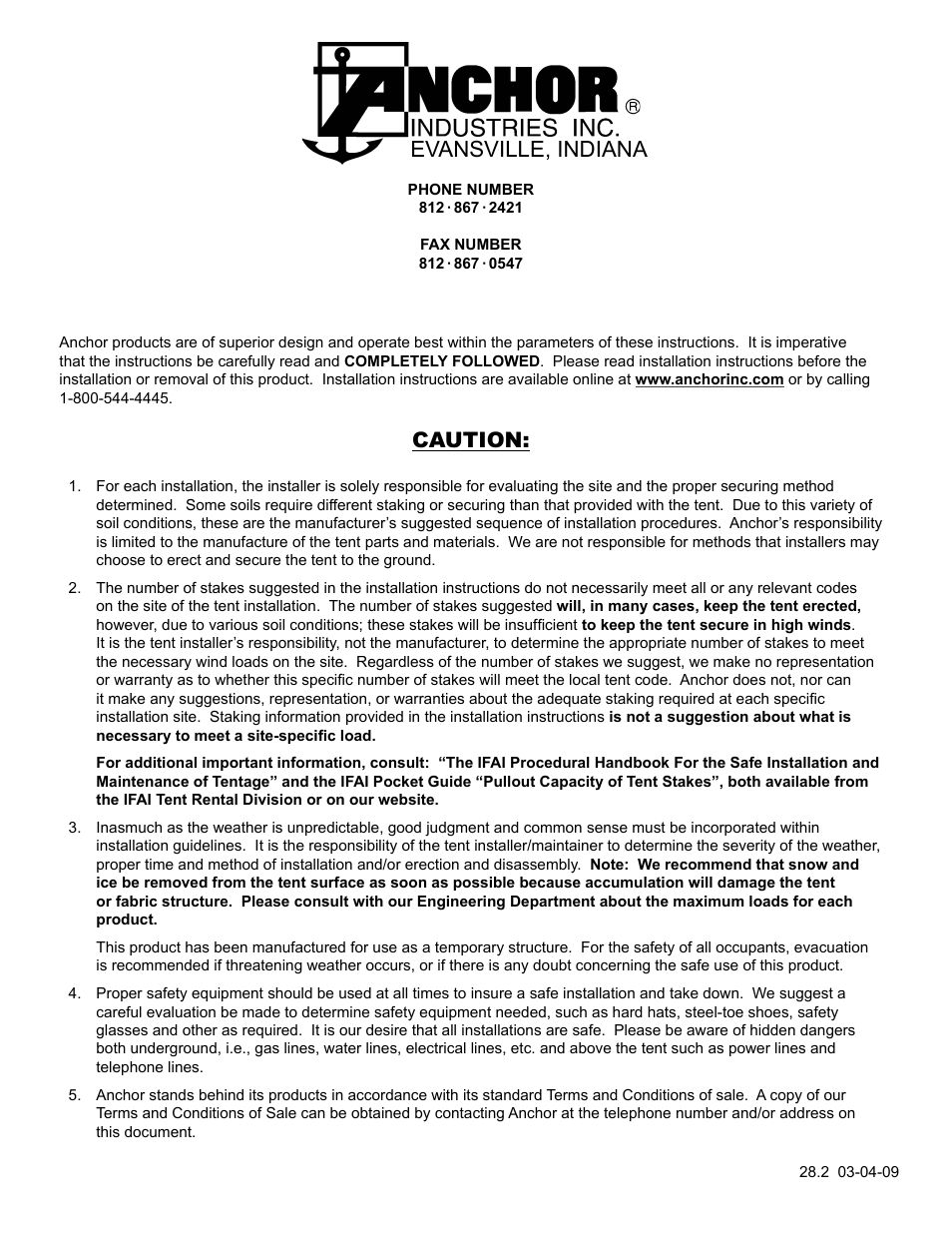 Evansville, indiana, Caution | Anchor BANDSHELLS 40X40 User Manual | Page 12 / 12