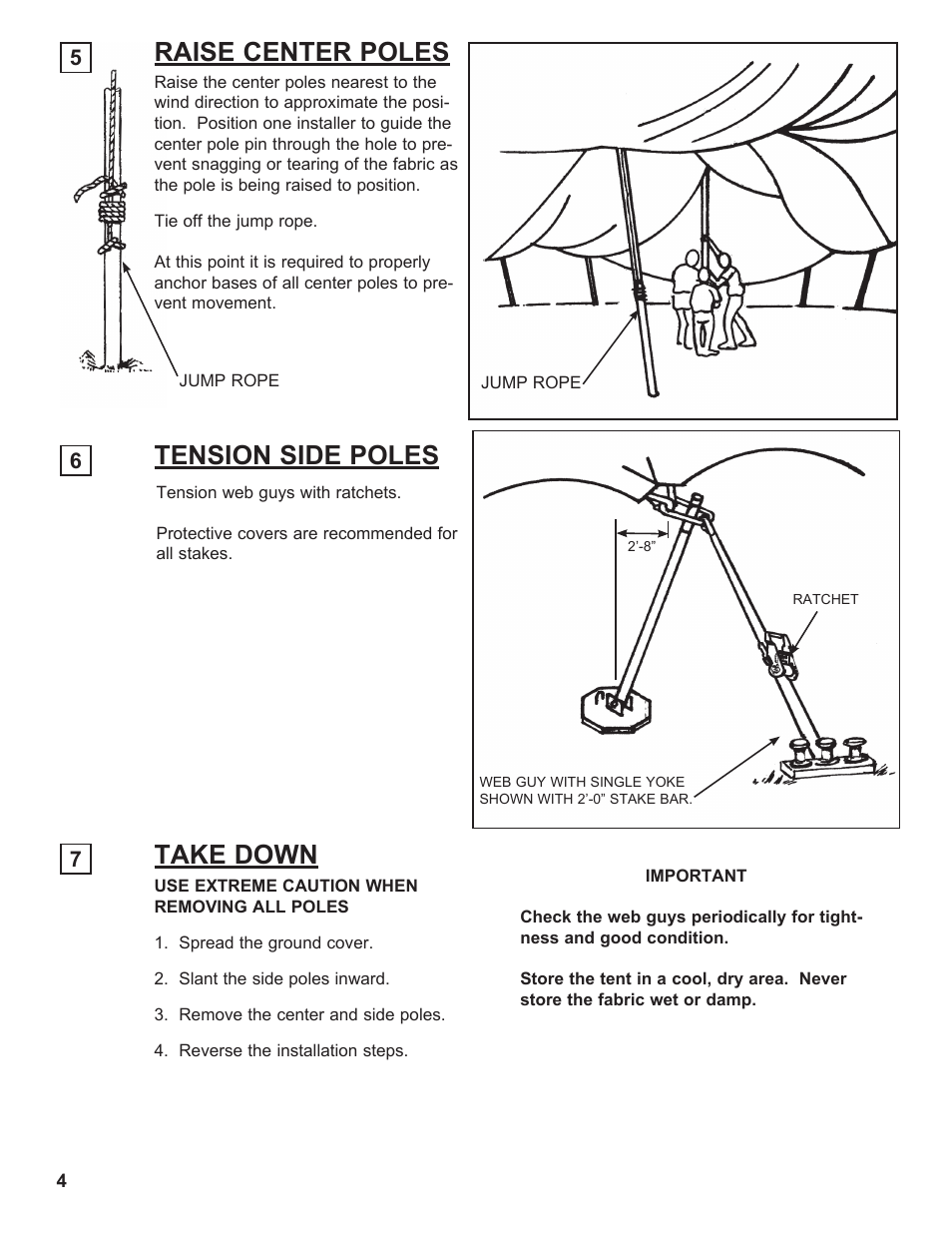 Raise center poles, Tension side poles take down | Anchor MODULES 30’, 40’ AND 60’ WIDE SYSTEMS User Manual | Page 4 / 8