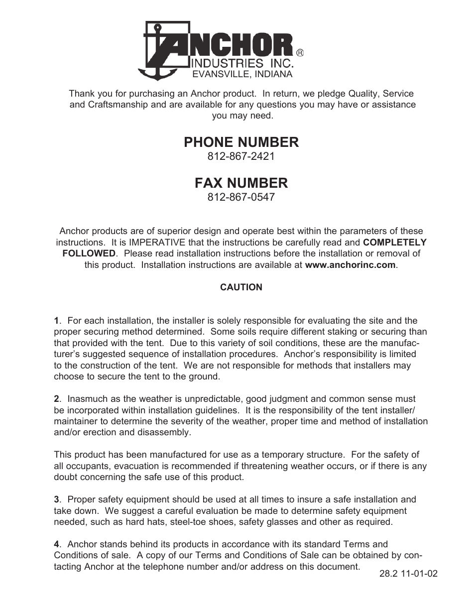 Phone number, Fax number | Anchor MODULES 30’, 40’ AND 60’ WIDE SYSTEMS User Manual | Page 8 / 8