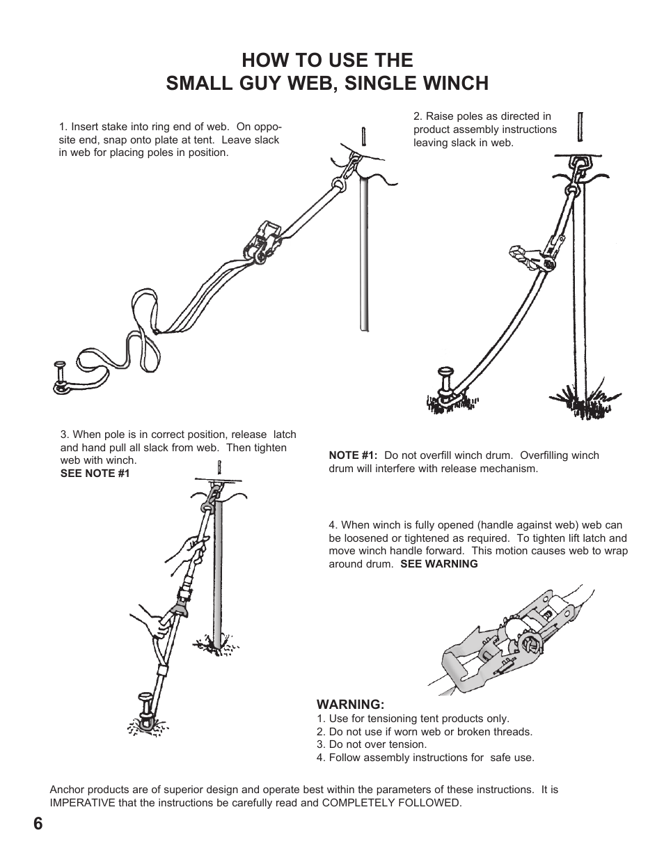 How to use the small guy web, single winch | Anchor CENTURY MATE 30 & 40" WIDE EXPANDABLE User Manual | Page 6 / 8