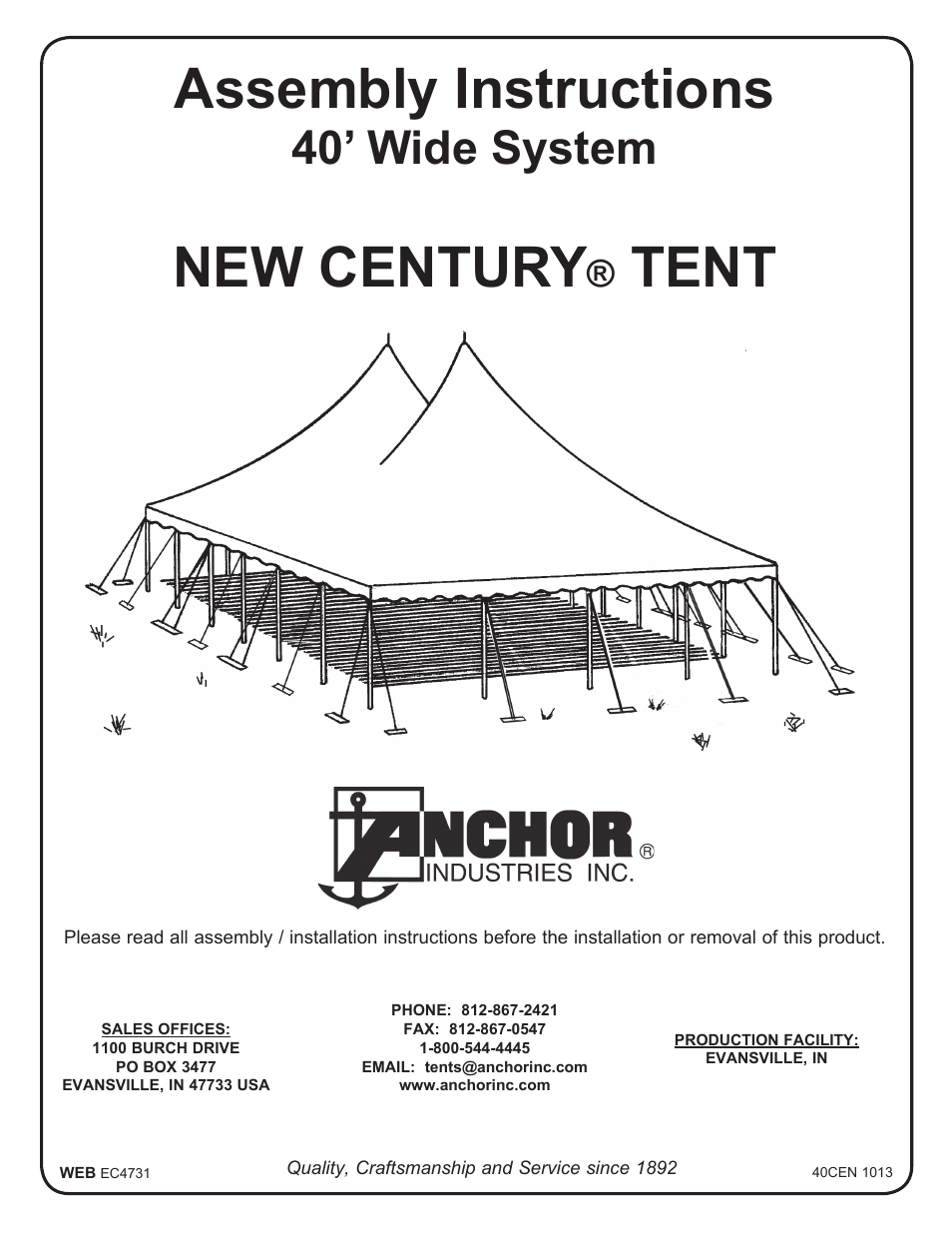 Anchor CENTURY 40 WIDE User Manual | 9 pages