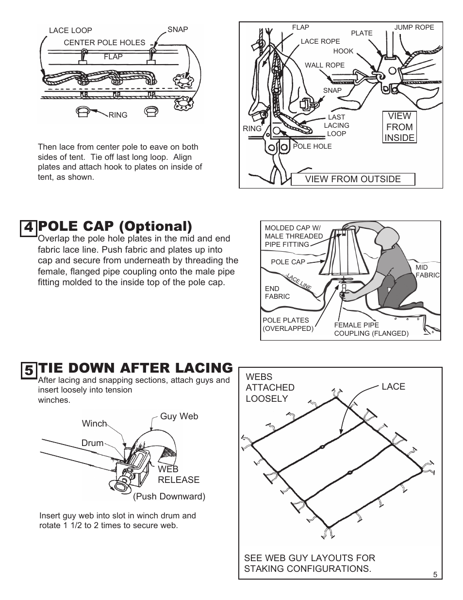 Tie down after lacing, Pole cap (optional) | Anchor CENTURY 40 WIDE User Manual | Page 5 / 9