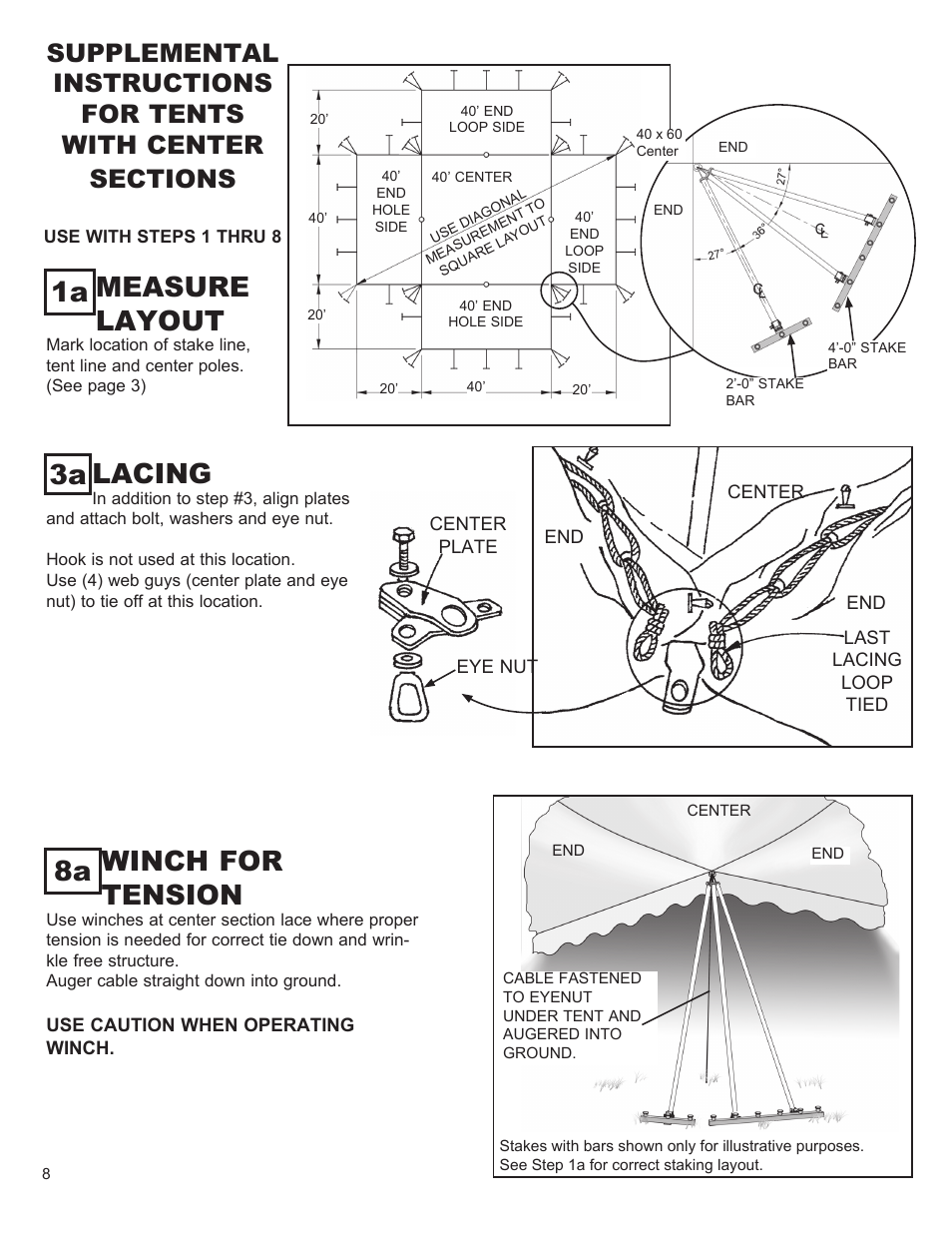 Lacing, Winch for tension, Measure layout | 3a 8a | Anchor CENTURY 40 WIDE User Manual | Page 8 / 9