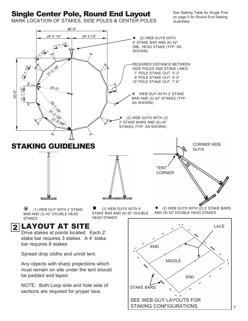 Single center pole, round end layout, Staking guidelines, 2 layout at site | Anchor CENTURY 50 WIDE User Manual | Page 7 / 11